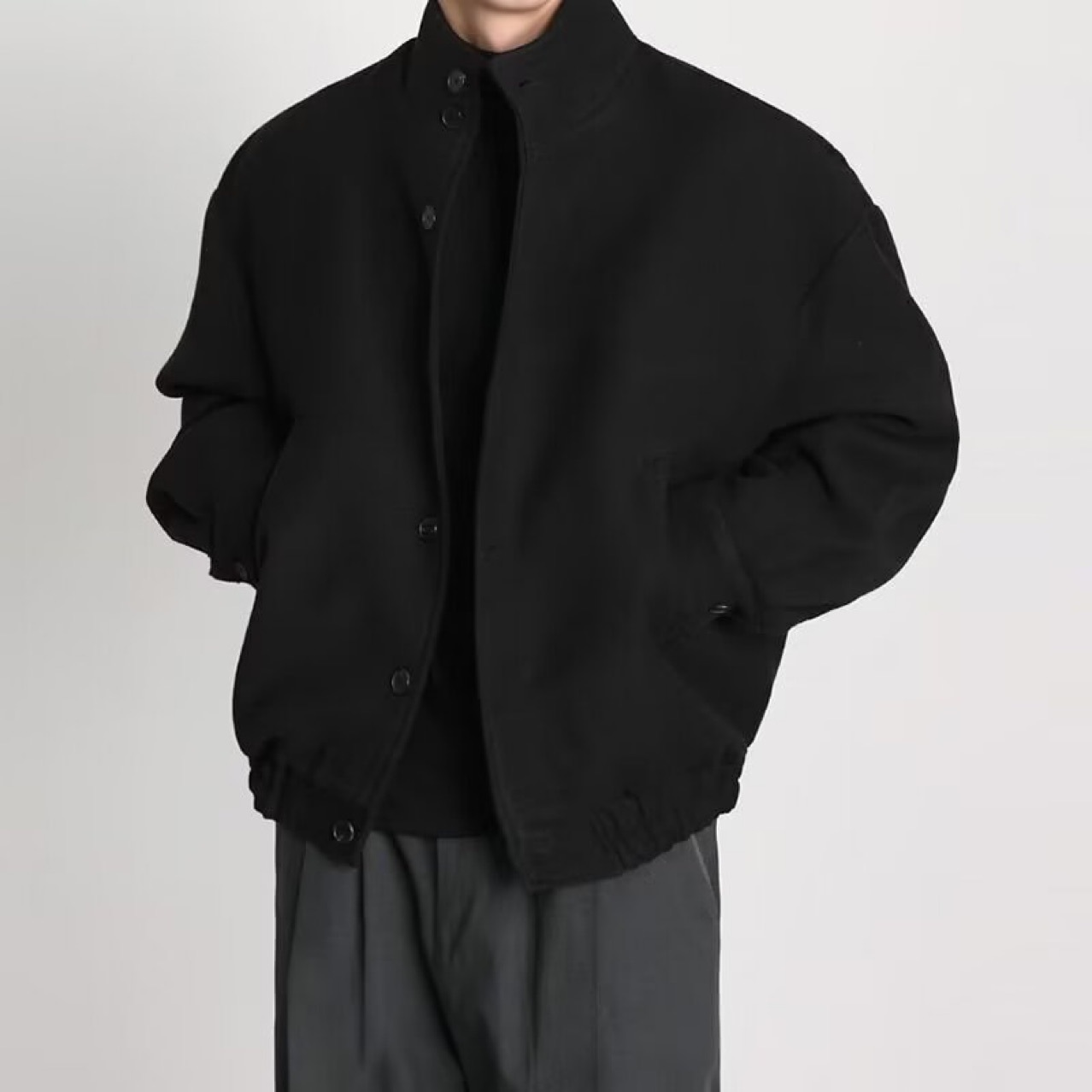 男装新款秋季高级感立领毛呢外套韩版潮流夹克ins痞帅休闲上衣服