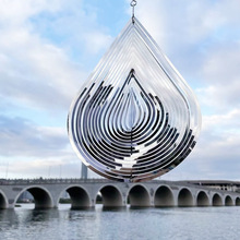 金屬3D旋轉風鈴風轉不銹鋼創意個性水滴形工藝家居裝飾品跨境貨源