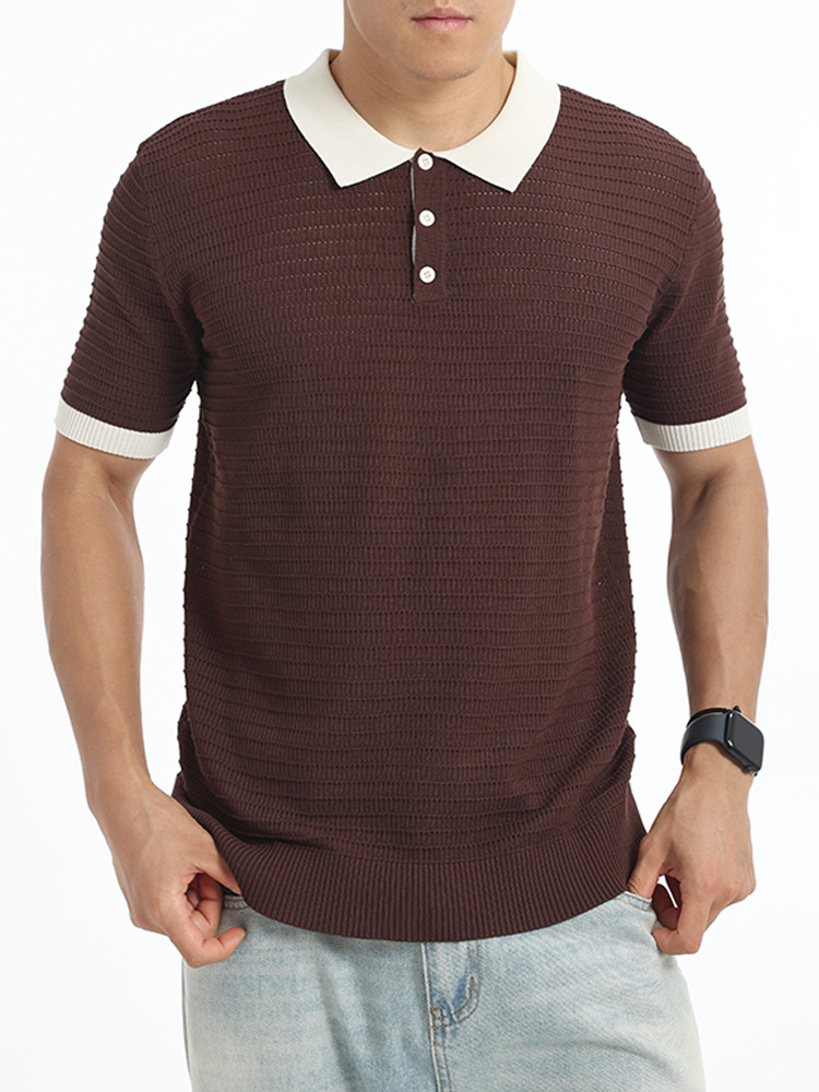 Camiseta de polo de hielo de punto de moda de alto nivel de hombre texturizado de negocios casual camiseta de mangas cortas para hombres image 3