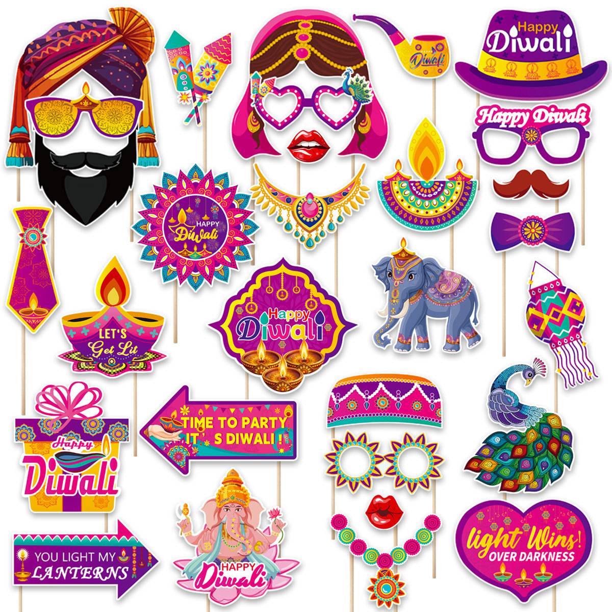 Cross-Border Diwali Photo Props Party Decoration Diwali Holiday Party Photo Props Glasses Dress up
