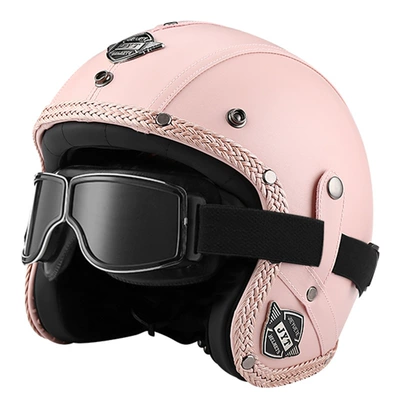 Leather Helmet Riding 3/4 Half – Motorcycle Safety Supplies - 555-leather-helmet-pink-square-retro-mirror-s