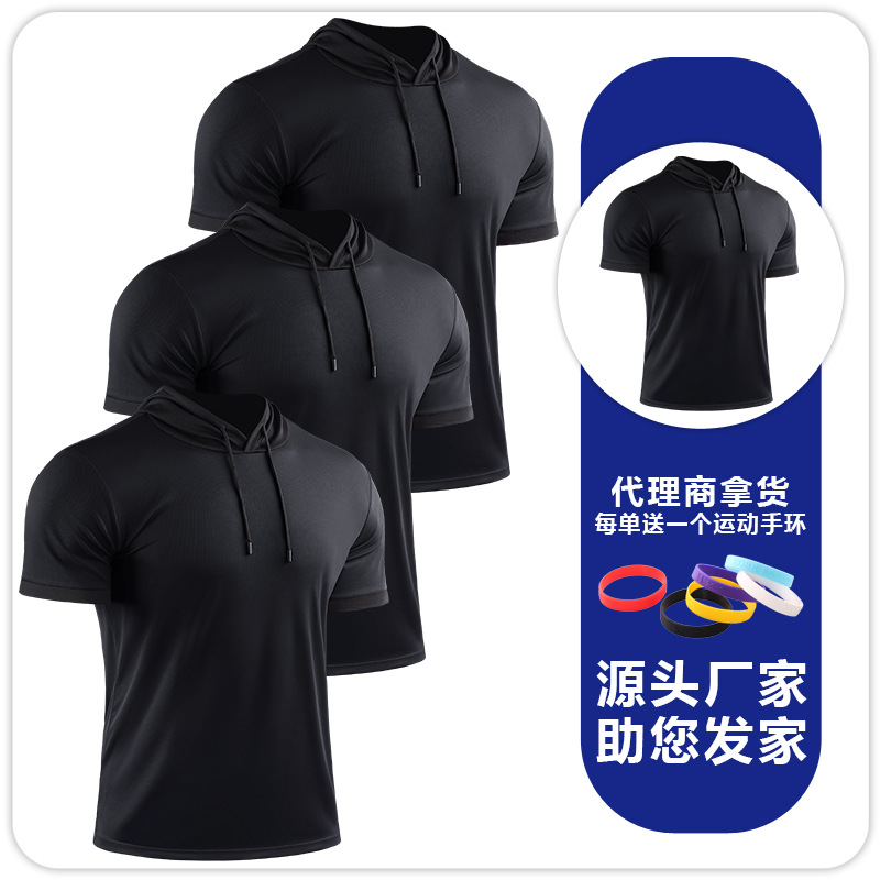 3 piezas de ropa deportiva de verano con capucha, correr, montañismo, color a juego, camiseta de fitness, top de entrenamiento de manga corta cómodo y de secado rápido