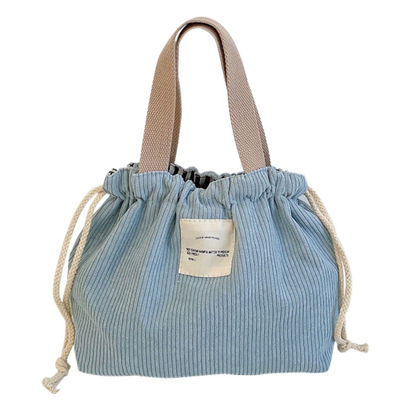 Japanese Style Simple Drawstring Corduroy Candy Color Lunch Bag Large Capacity Niche Japanese and Korean Small Square Bag with Rice Bag Cross-border