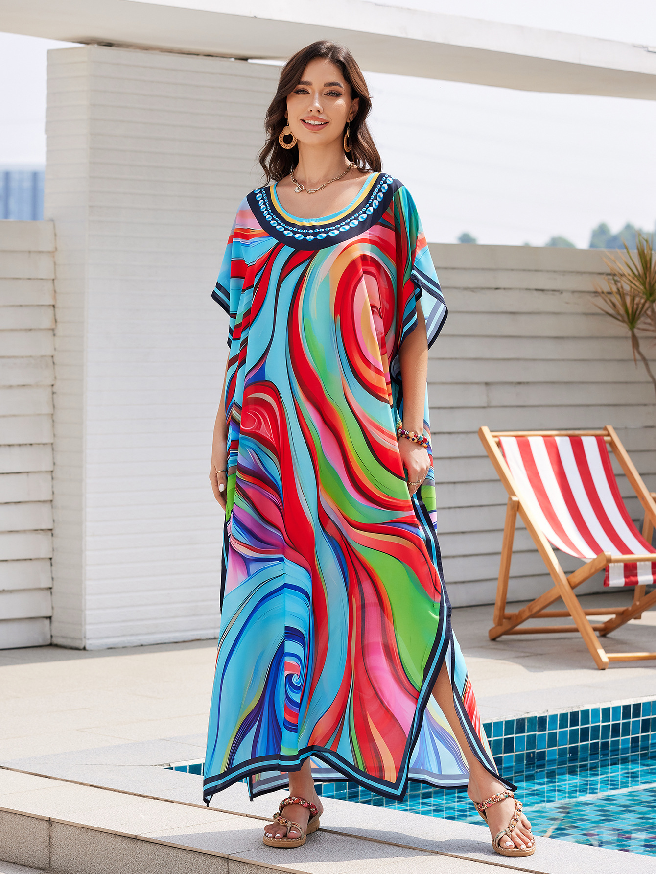 2025 transfronterizo nueva impresión camisa de playa ropa de estilo nacional vestido de vacaciones bikini camisa protector solar F01