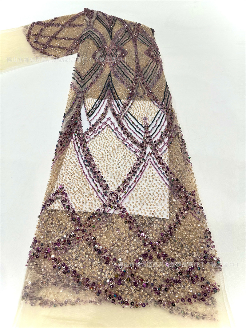 Industria pesada Gaoding vestido de boda tela bordada encaje tubo bordado tela de moda tela de malla sequilla en stock