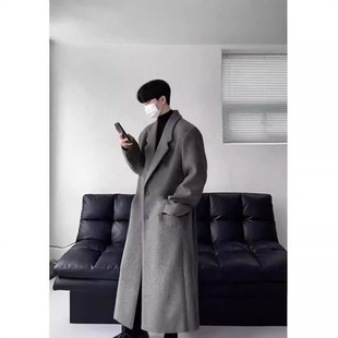 Woolen Coat Men's Autumn and Winter 2024 New Fashionable Loose Black High-end Sense Mid-length Over-the-knee Coat