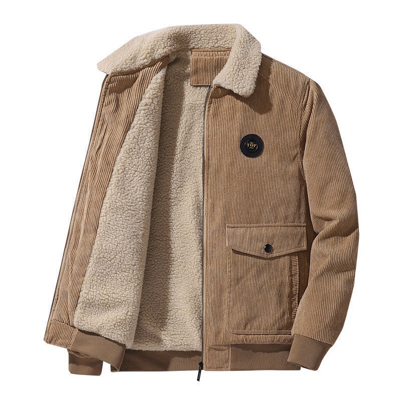 Cross-border Autumn and Winter Corduroy Cashmere Jacket Jacket Men's Loose fleece-lined Thickened Casual Lapel Men's Jacket Cross-border Autumn and Winter Corduroy Cashmere Jacket Jacket Men's Loose fleece-lined Thickened Casual Lapel Men's Jacket