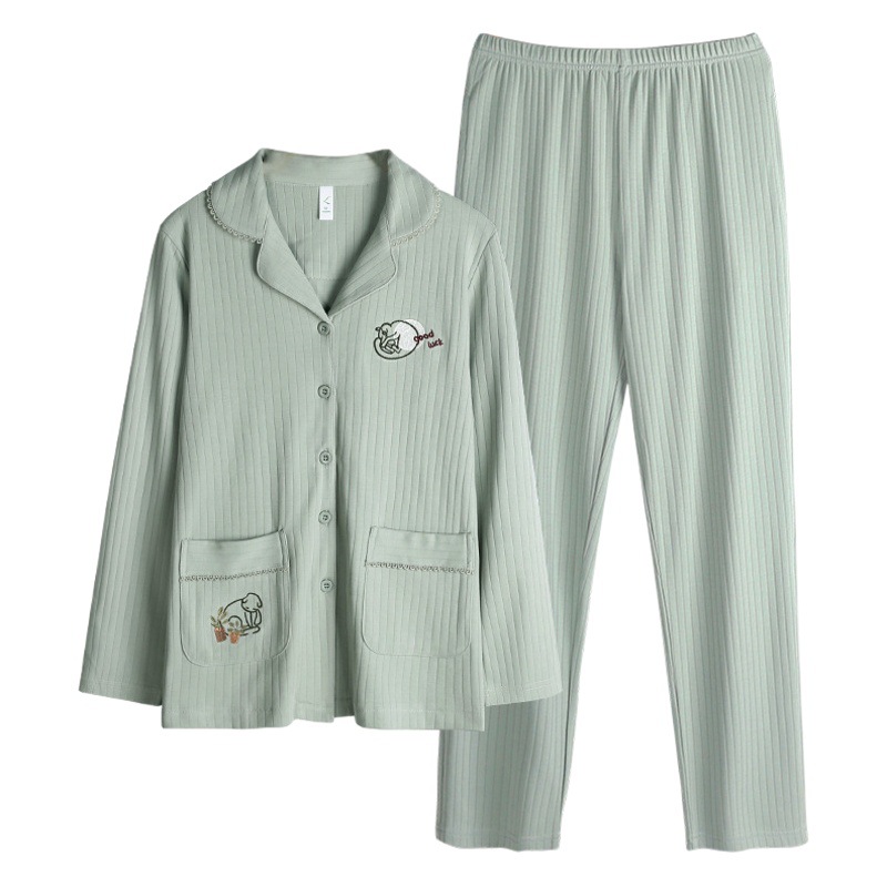 2023 nuevos pijamas de las mujeres de primavera y otoño 100% algodón pantalones de manga larga cardigan Plus tamaño Otoño e Invierno Delgado homewear