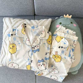 云朵细纱棉chiikawa吉伊卡哇睡衣女秋冬季长袖可爱睡衣家居服套装