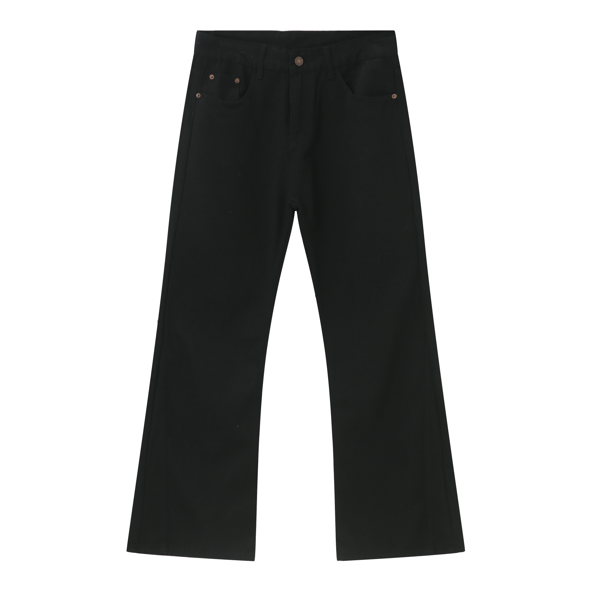 Jeans da uomo a zampa in misto cotone lavato, silhouette vintage anni '70, gamba dritta e rilassata, leggermente svasati, color kaki, nero, oliva, taglie S-XL_voghion.com