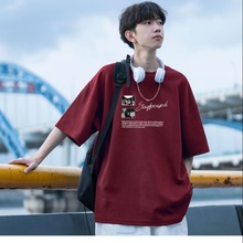 美式复古潮流短t新款街潮宽松男式T恤休闲日系City Boy五分袖中袖