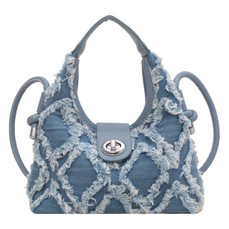 2024 nuevas celebridades de Internet de nicho con el mismo estilo denim rombo todo fósforo moda mensajero de un solo hombro bolso de axila mujer