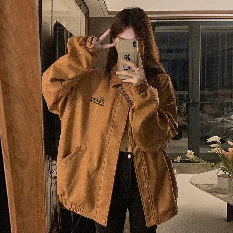 Cross-border Embroidered Printed Lapel Jacket Coat Women's Autumn Retro Loose Niche Design Sense Maillard Wear Cardigan