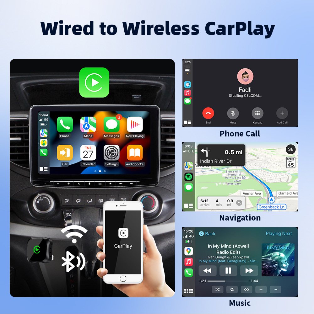 Smart Car Connectivity Adapter 2-in-1: Converts Wired to Wireless in Seconds, CarPlay Android Auto Conversion Box