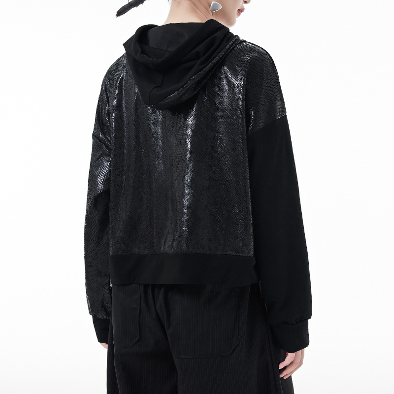 Estilo coreano casual con capucha abrigo corto para las mujeres primavera y otoño nuevo diseño de adelgazamiento flojo sentido nicho manga larga estilo occidental superior
