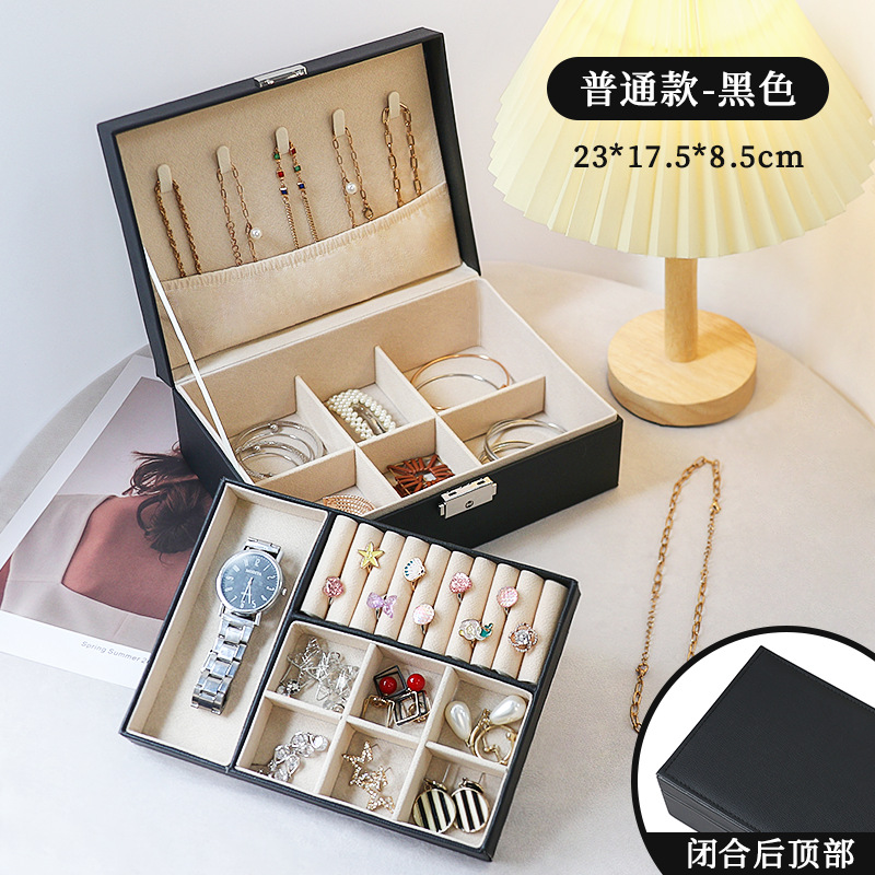 Caja de joyería de lujo ligera de té, pernos multicapa de gran capacidad con cerradura, caja de joyería, joyería de auriculares, almacenamiento de joyería tipo cajón image 25