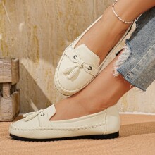 外贸平底懒人乐福鞋女2026春季新款平底流苏大码跨境一脚蹬休闲鞋