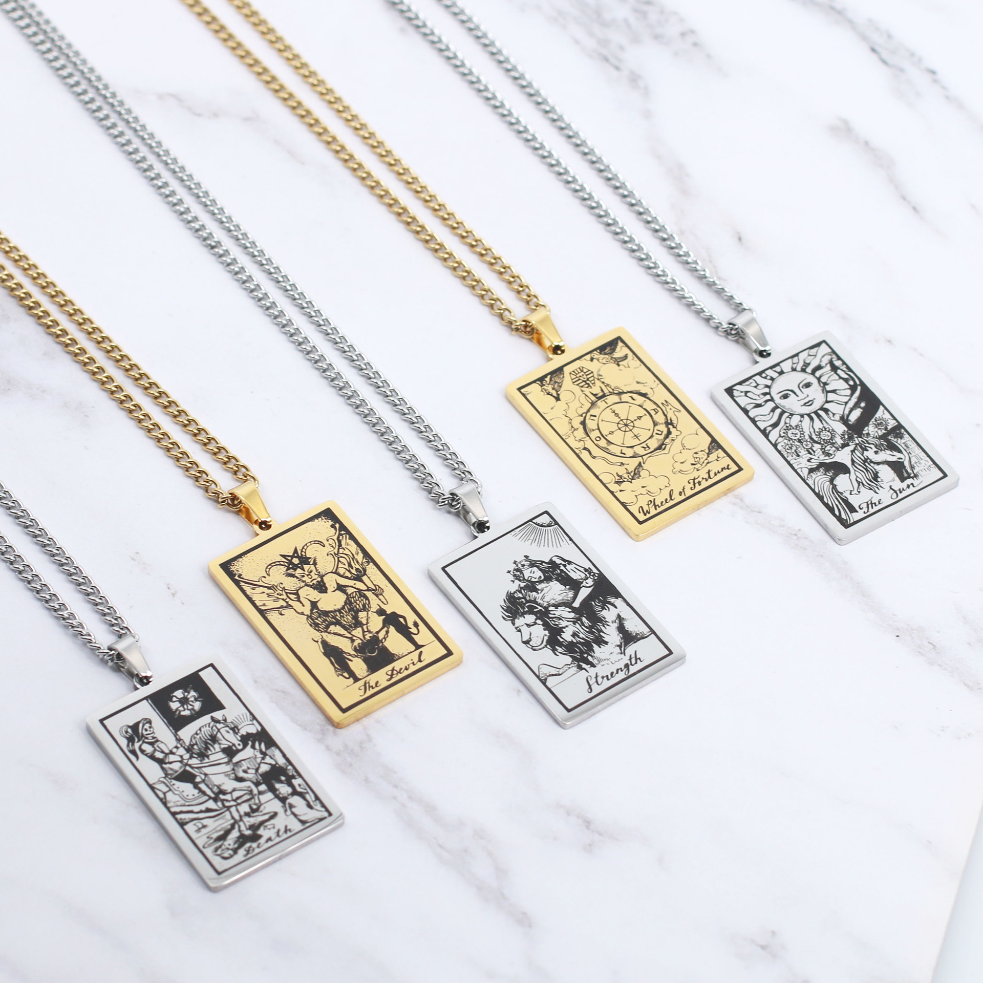 Retro Tarot Stainless Steel Titanium Steel Plating Necklace display picture 2