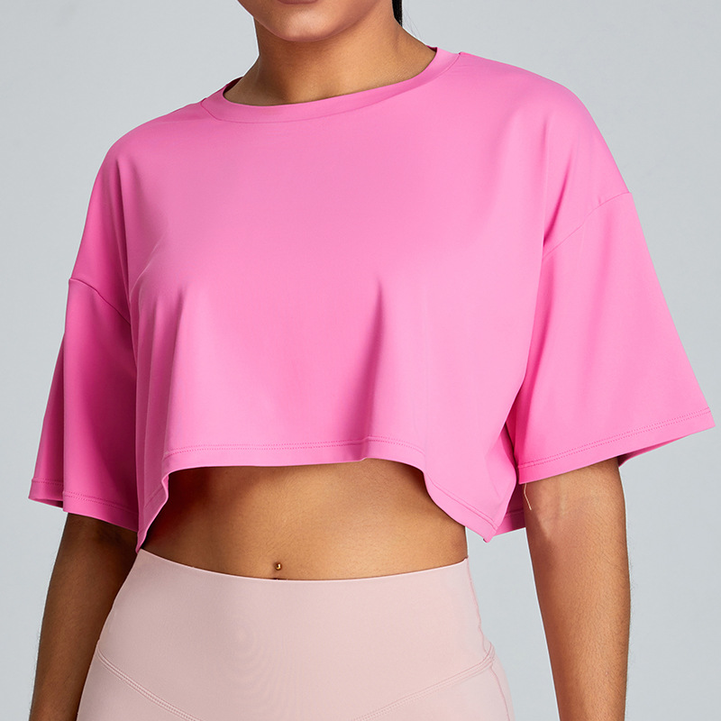 Deportes al aire libre correr ropa de yoga de manga corta para mujeres seco rápido ocio versátil chaqueta de fitness suelta camiseta deportiva transpirable