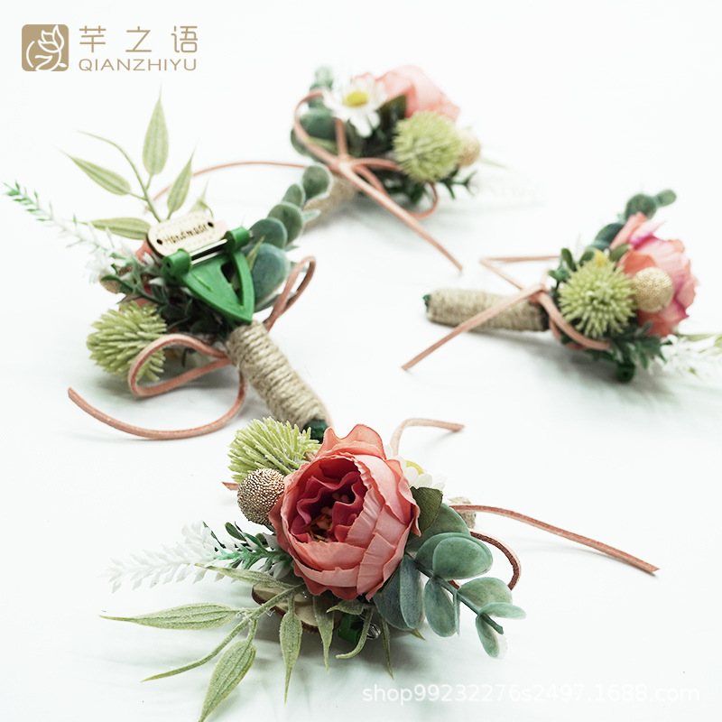 亞馬遜手工仿真結(jié)婚小牡丹胸花歐式伴娘婚禮伴郎迎賓嘉賓森系襟花