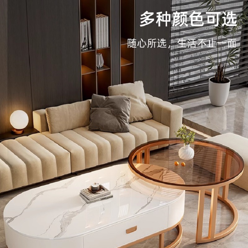 Mesa de centro de pizarra personalizada para sala de estar, lujosa, moderna, sencilla, ovalada, popular, para apartamento pequeño, 2025