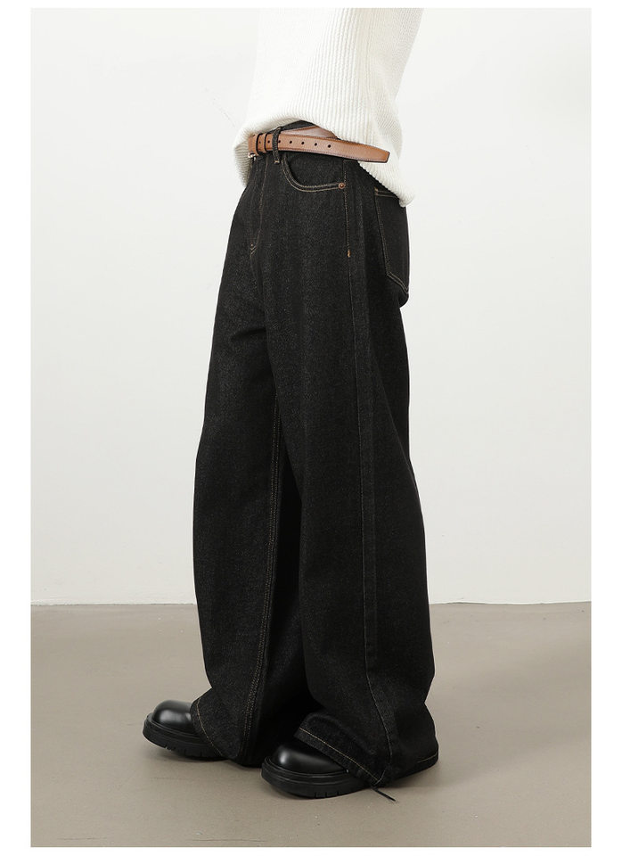 Quần jean nam ống rộng dáng suông màu bò nguyên bản phong cách Mỹ — Denim đen, Ngụy trang màu mơ, màu xanh cổ điển, màu xanh denim chi tiết 8