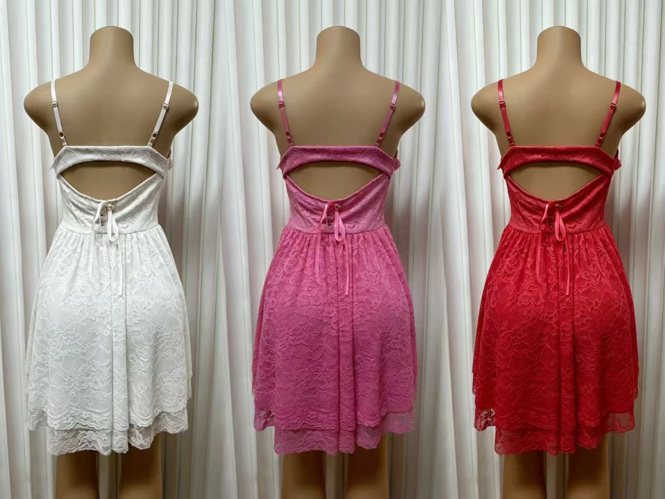 Women's Lace Halter Top With Bow Waist A-Line Skirt Hot Girl Fashion Sexy Short Skirt Casual Party Wear_ecoleips.com
