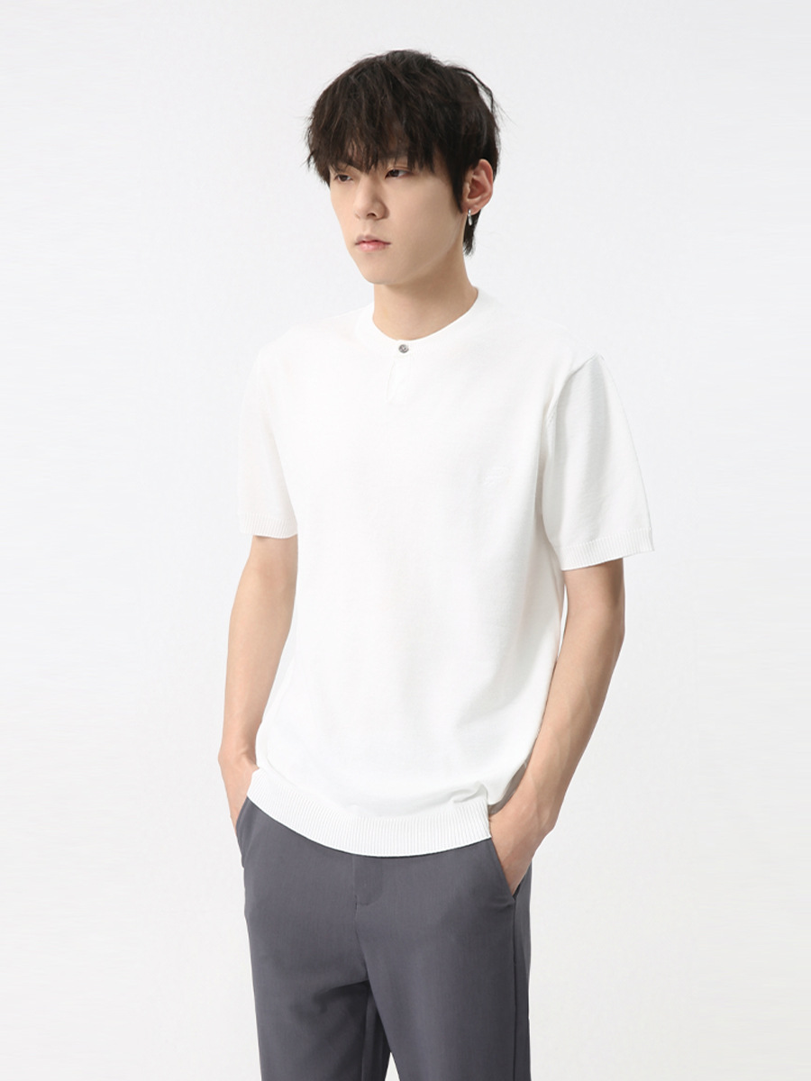 MTLCLOTHES para hombre | 2024 primavera nuevo producto coreano simple color sólido botón pequeño escote top de punto de moda