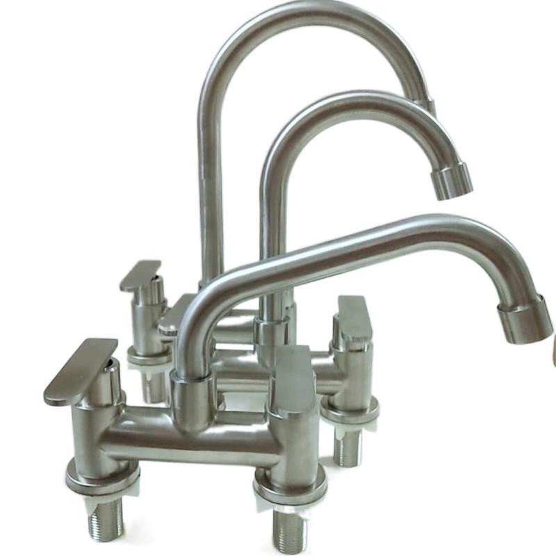 Grifo de Lavabo de Doble Orificio de Acero Inoxidable 304 Monomando para Lavabo