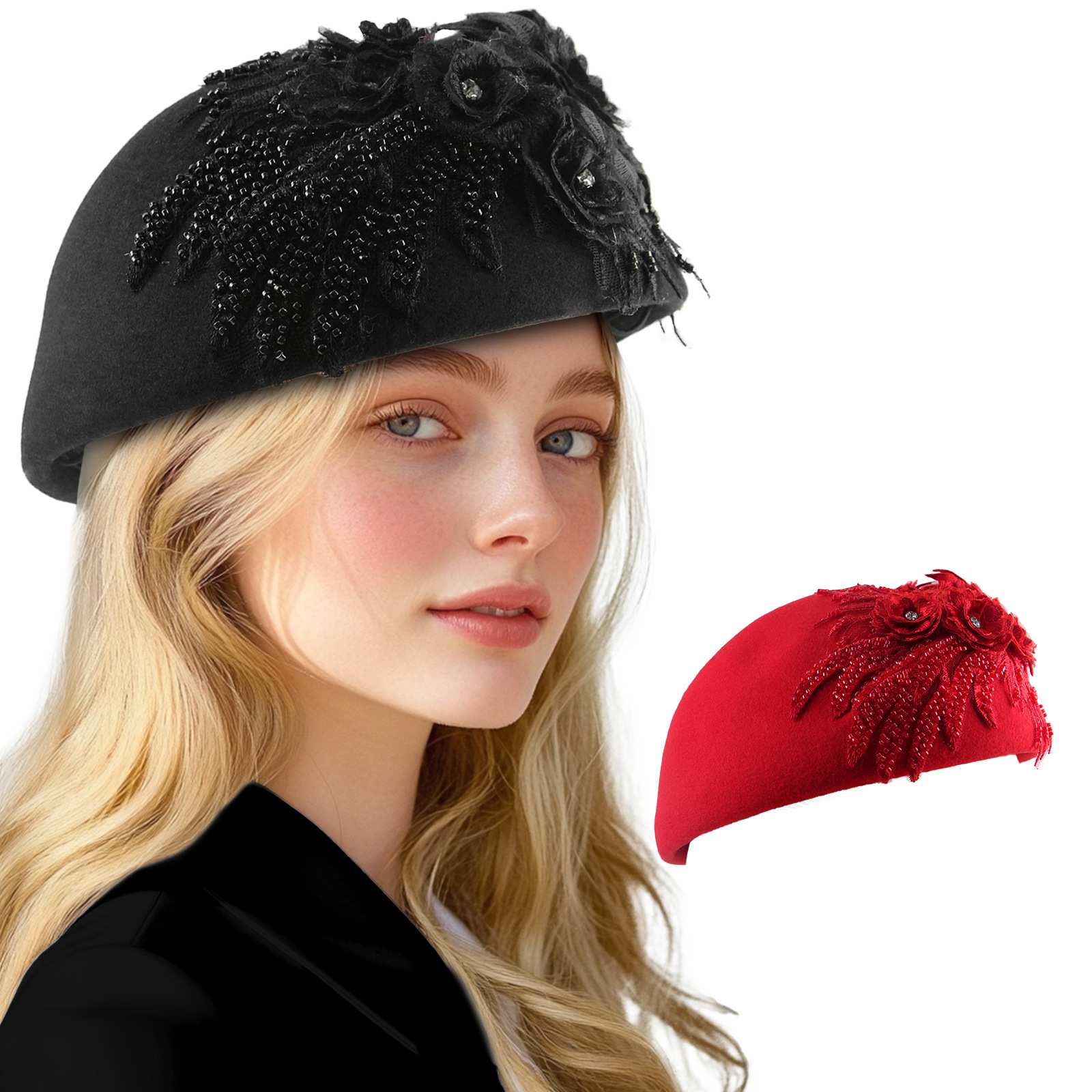 精美水晶刺绣花朵空姐帽婚礼鸡尾酒会头饰简约女士工作帽