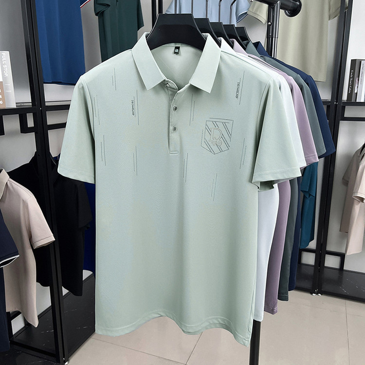 メンズアイスシルク半袖Tシャツ中年お父さん夏薄いアンダーシャツラペルポロメンズTシャツメンズTシャツ|undefined