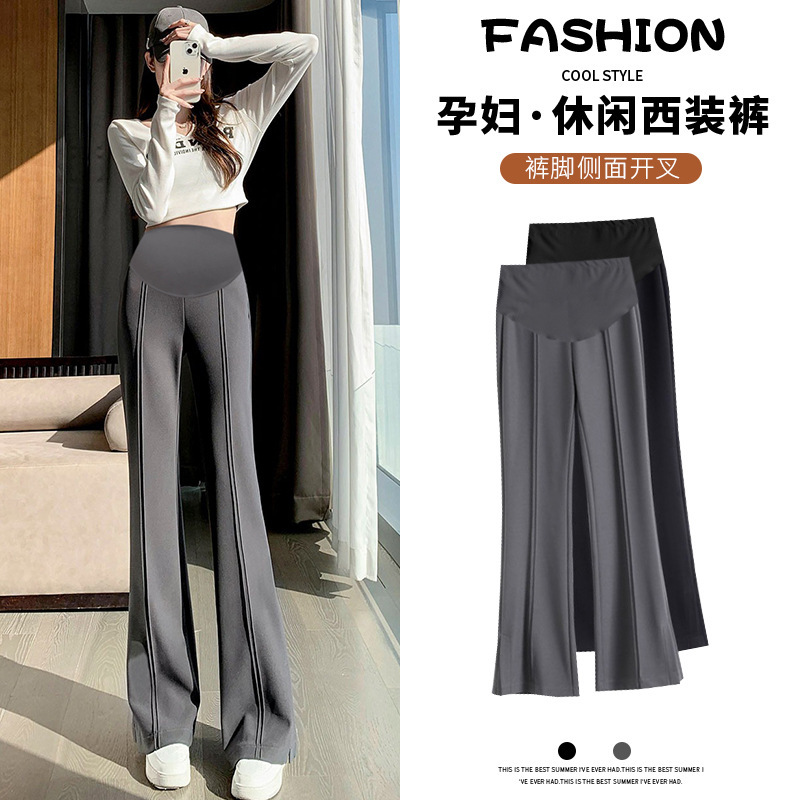 Maternity autumn wear, high-end retro slit flared pants, slimming formal suit pants for spring and autumn, trendy mom trousers Maternity autumn wear, high-end retro slit flared pants, slimming formal suit pants for spring and autumn, trendy mom trousers