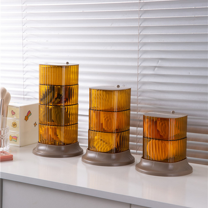 Caja de almacenamiento de soplo de huevo de belleza 4 capas giratoria a prueba de polvo transparente escritorio polvo suelto polvo de miel maquillaje algodón almacenamiento transpirable