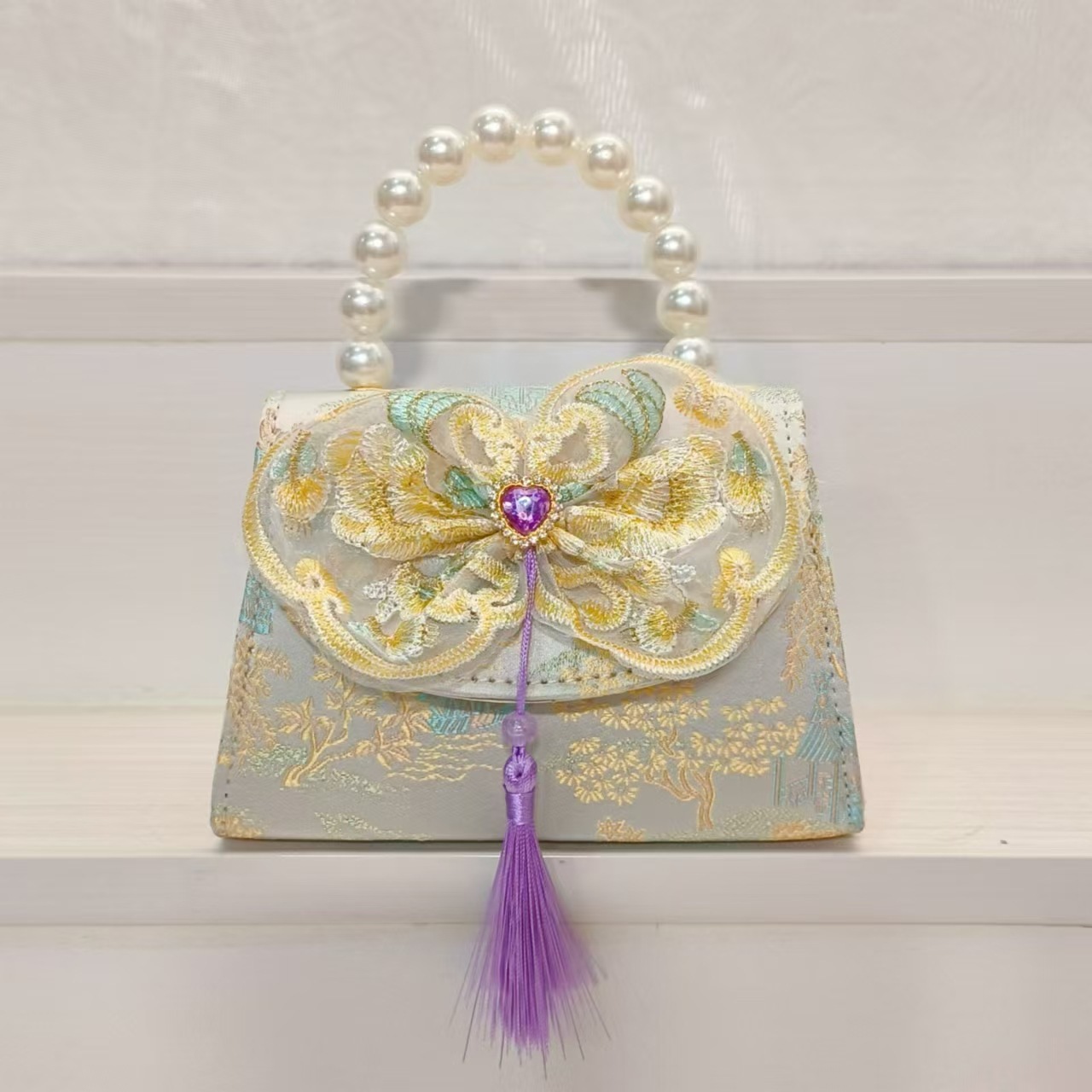 Bolsos de perlas de arco de estilo nacional, bolsos de cadena de princesa, bolsos de ropa antigua, accesorios para niños, bolsos de regalos para niñas