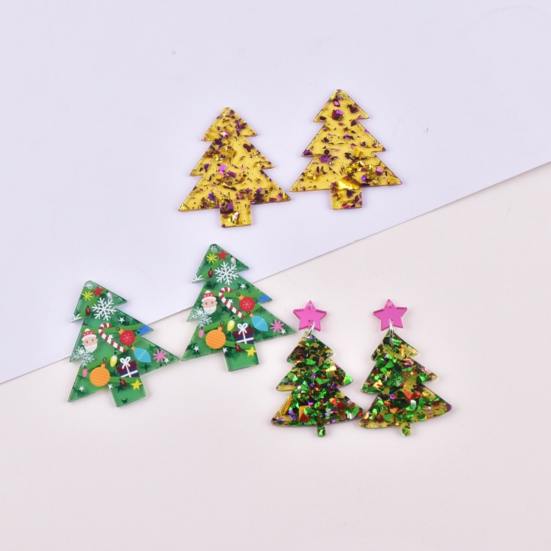 Christmas Tree Pattern Enamel Design 10 PCS/Package 33*50mm 49*42mm Arylic Christmas Tree Earring Findings