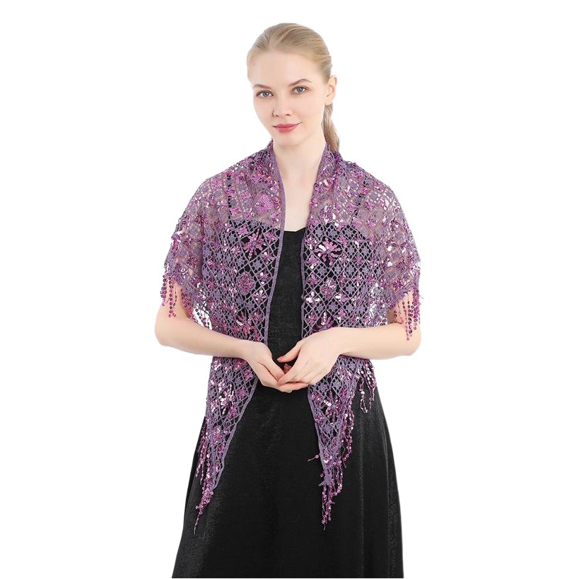 Cross-border hot sale water-soluble sequin tassel triangle scarf bride bridesmaid sequin shawl dinner cheongsam party shawl