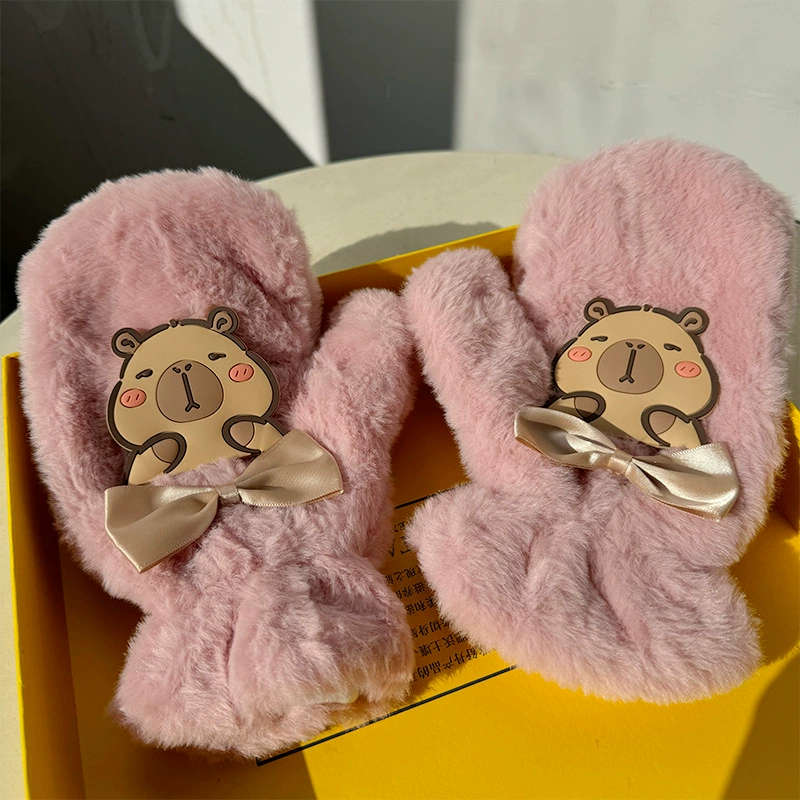 Winter gloves, velvet cute keep warm set for students