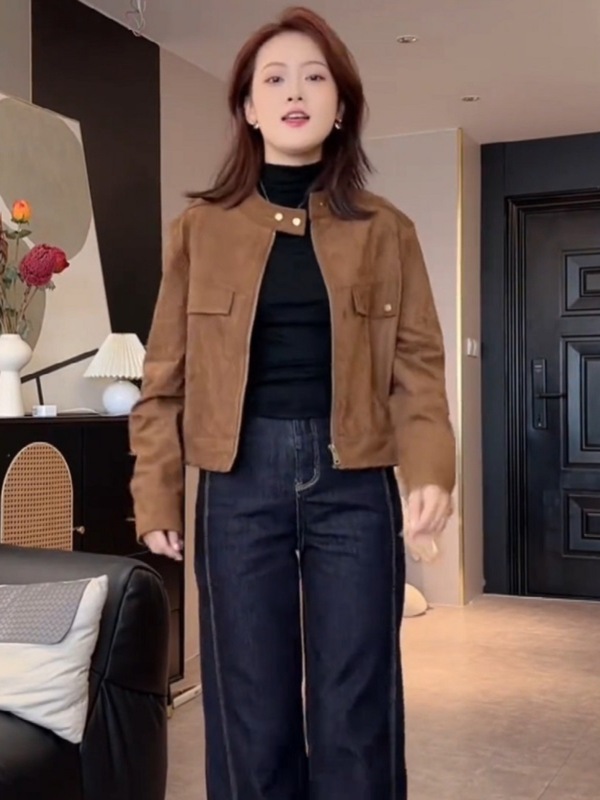 复古潮流短款麂皮绒外套女秋季新款时尚百搭休闲小个子夹克上衣潮|undefined