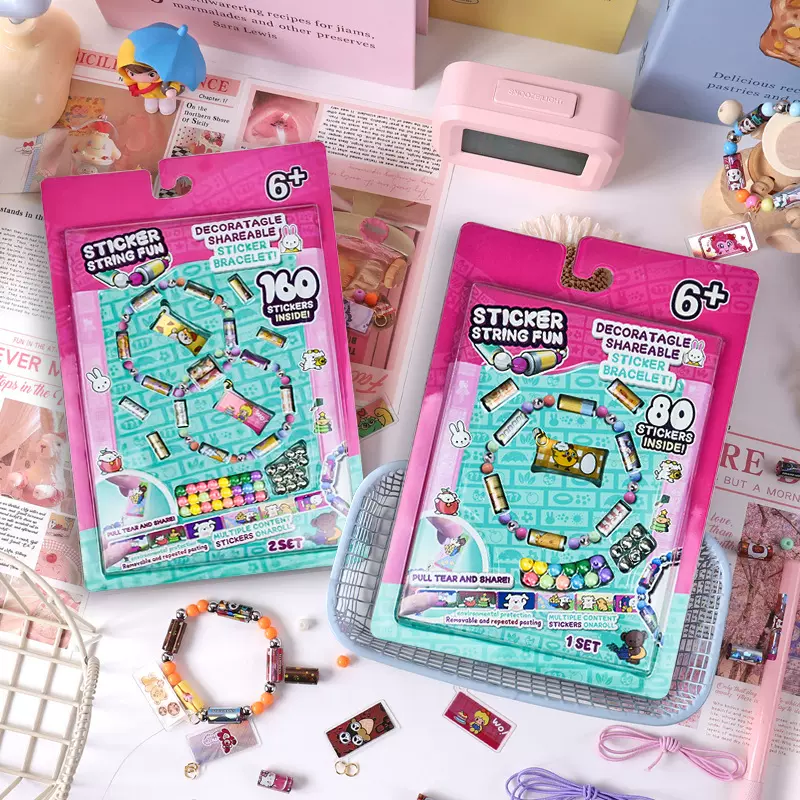 跨境Sticki Roll贴纸手环80贴英文装儿童创意贴纸手链DIY手串贴纸