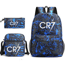 新跨境CR7C罗青少年时尚双肩包单肩包笔袋儿童学生书包3件套批发