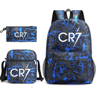 New Cross-border Cr7Cro Youth Fashion Backpack Shoulder Bag Pencil Bag Children Student Schoolbag 3 Piece Set Wholesale
