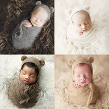 新生儿马海毛裹布套装  针织裹布小熊造型套装 摄影 道具服饰
