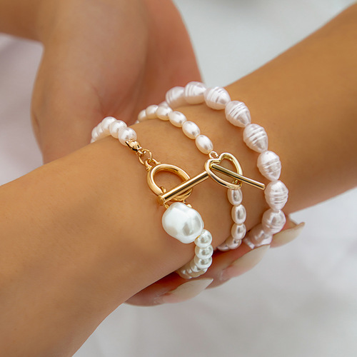 Stacked beaded, heart-shaped, full-diamond, French-style necklace, elegant multi-layered rice-shaped imitation pearl necklace, European and American cross-border jewelry for women