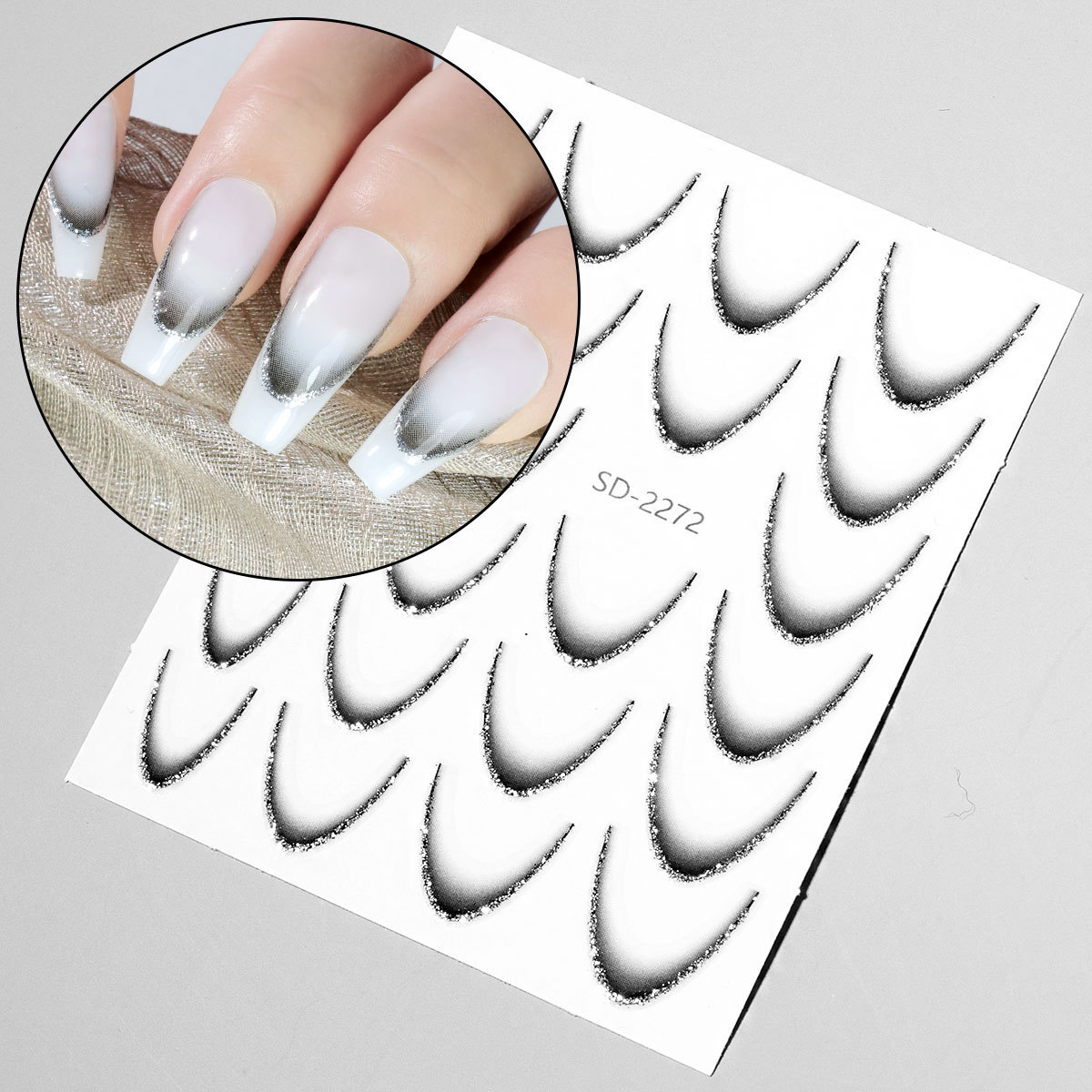 Etiqueta engomada de uñas francesa degradada de estilo explosivo transfronterizo Etiqueta engomada de accesorios de uñas de bricolaje Etiqueta engomada adhesiva INS Etiqueta engomada de uñas en stock