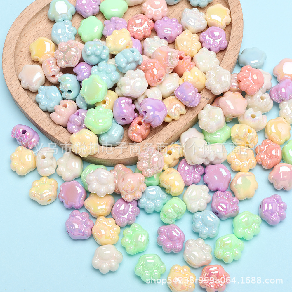 Agujero de garra de gato de color crema 3mm perlas acrílicas macarón manuales perlas de agujero recto bolsas de perlas sueltas colgante pulsera
