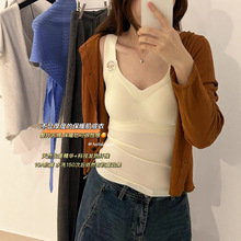 磨毛吊带背心女V领固定杯可机洗粉底液隐形美背暖肤打底衣可外穿