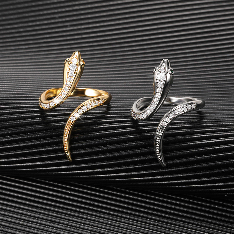 Zircon Inlay Material Rings Classification Wholesale Jewelry Vacation Simple Style Snake Brass Zircon Inlay Rings