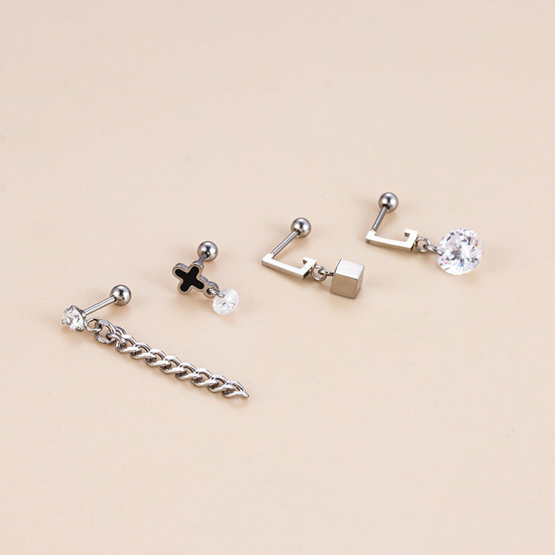 Fashion Geometric Stainless Steel Plating Inlay Zircon Ear Studs 1 Piece