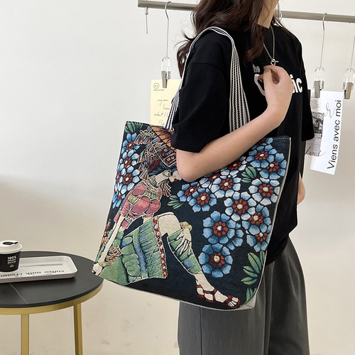  New Painted European and American Retro Bag Women's Fashion Ethnic Style Underarm Tote Bag Women's Shoulder Canvas Bag