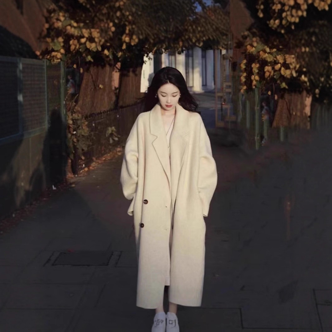 Double-Sided Wool Outwear for Small Women 2025 Autumn and Winter New Cocoon-Shaped Mid-Length Korean Style Loose Woolen Outwear